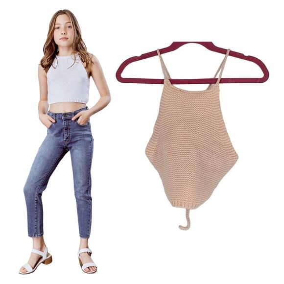 Bardot Junior Size 8-10 Peach Pink Andi Knit Top Halter Neck Tie Back O4-5 - Picture 1 of 10